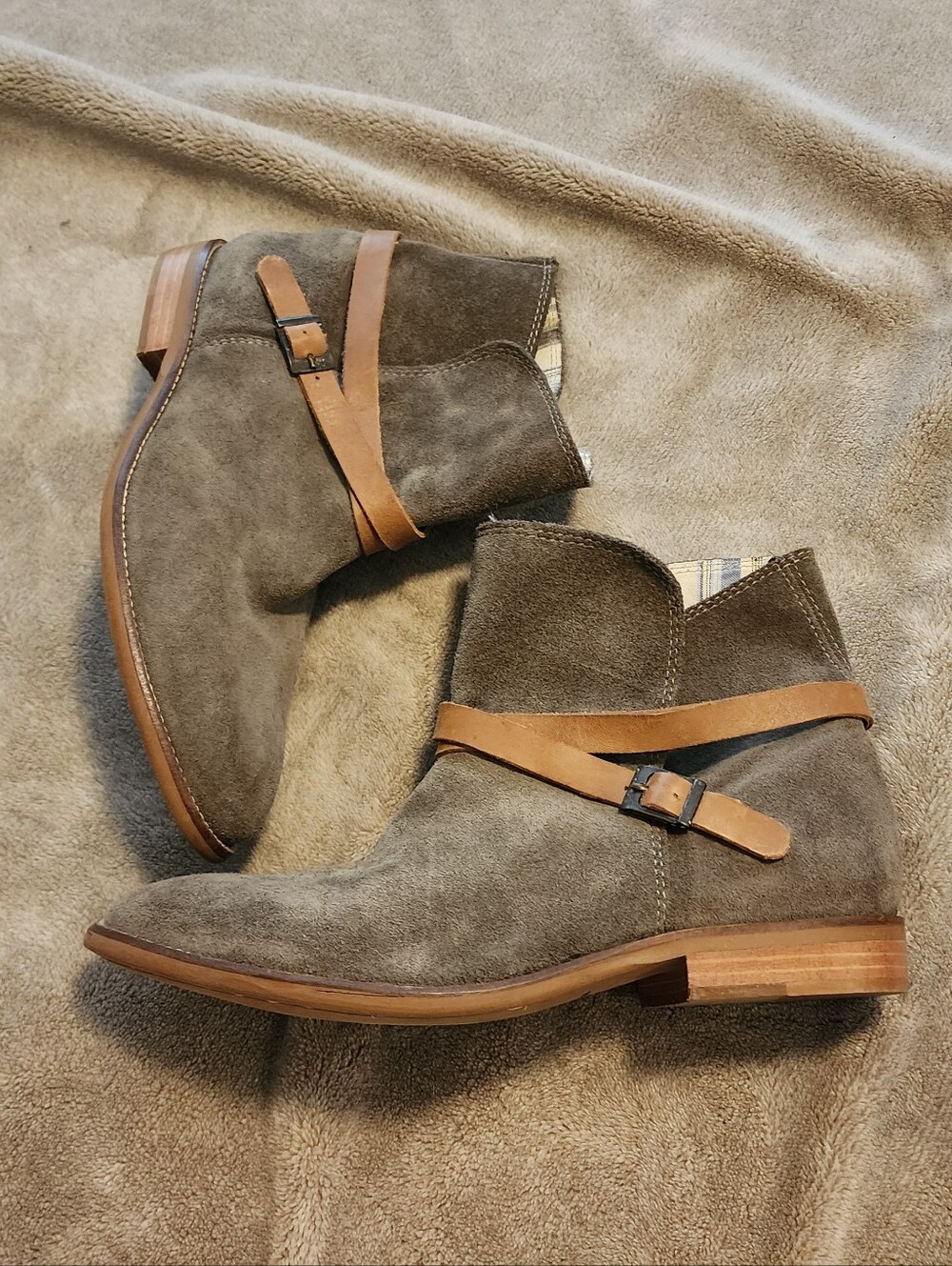 Miz Mooz Suede Leather Strap Gray Ankle Boots Women’s Size 10 Made in Portugal